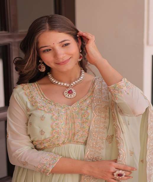 DESIGNER PARTY WEAR READYMADE GEORGETTE ANARKALI GOWN SUIT DUPATTA LW 9298 COLOR