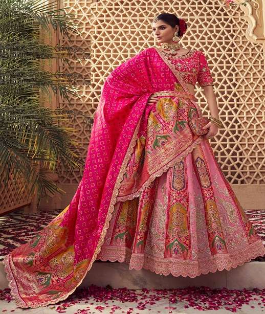 DESIGNER WEDDING BRIDAL WEAR INDIAN HEAVY BANARASI SILK LEHENGA CHOLI WITH SILK DUPATTAS SM ROYAL 10320-10325
