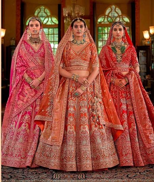 DESIGNER WEDDING BRIDAL WEAR INDIAN HEAVY SILK LEHENGA CHOLI WITH NET DUPATTA MANJULLA 1179-1180