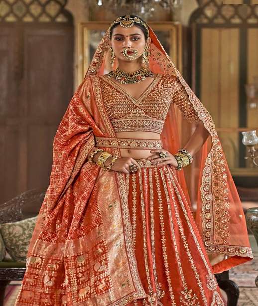 DESIGNER WEDDING BRIDAL WEAR INDIAN HEAVY TONE SILK LEHENGA CHOLI WITH NET DUPATTA MANJULLA 1141-1142 COLOR
