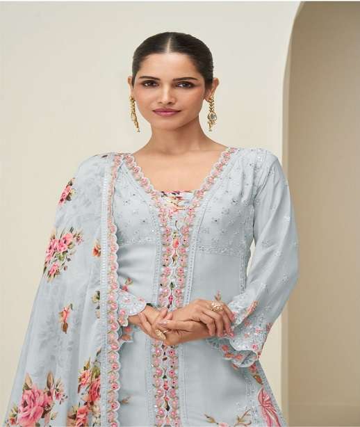 DESIGNER WEDDING PARTY WEAR CHINON SILK SHARARA SALWAR SUIT AF HIDAYA 10407-10410