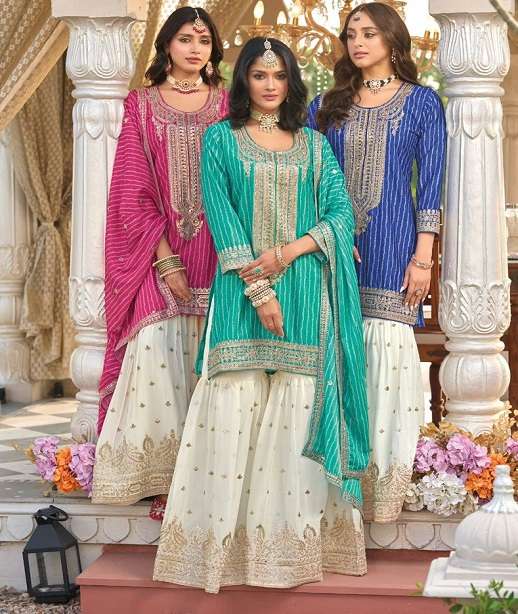 DESIGNER WEDDING PARTY WEAR DIGITAL CHINON SHARARA SALWAR SUIT DST EBA SEERAT 1854-1856