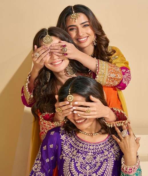 DESIGNER WEDDING PARTY WEAR PREMIUM CHINON SHARARA SALWAR SUIT SY SUNDARI 10016-10020