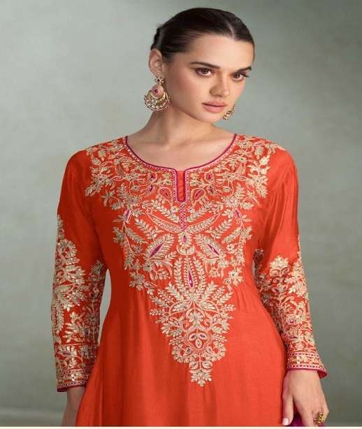 DESIGNER WEDDING PARTY WEAR REAL CHINON SHARARA SALWAR SUIT GL LAVYA 7617 COLOR