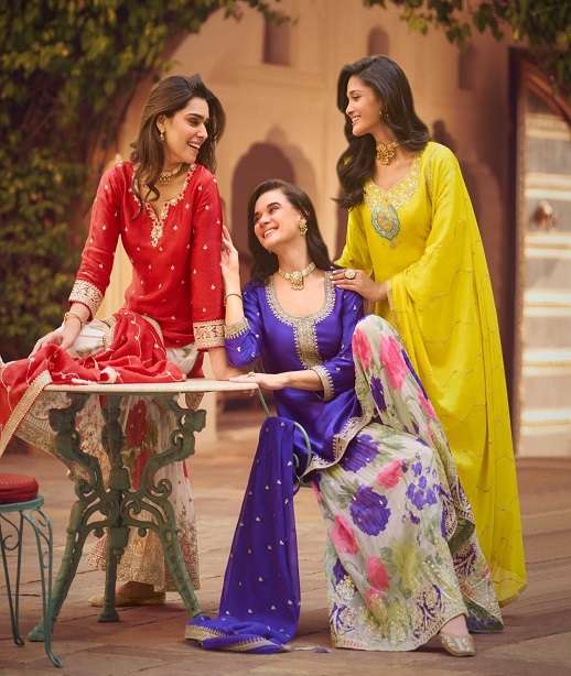 DESIGNER WEDDING PARTY WEAR REAL CHINON SHARARA SALWAR SUIT SY SAFAR 5744-5746