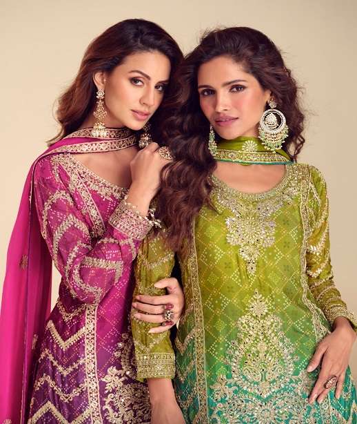 DESIGNER WEDDING PARTY WEAR REAL CHINON SHARARA SALWAR SUIT GL MISBAH 7620-7621