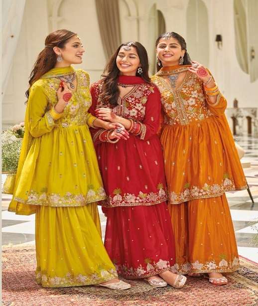 DESIGNER WEDDING PARTY WEAR REAL CHINON SHARARA SALWAR SUIT DST EBA LASHKARA 2161-2163