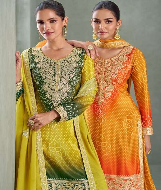 DESIGNER WEDDING PARTY WEAR REAL CHINON SHARARA SALWAR SUIT AF AAVYA 10292-10296