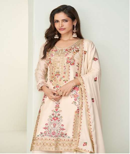 DESIGNER WEDDING PARTY WEAR REAL CHINON SHARARA SALWAR SUIT AF ALISHA 10385-10386