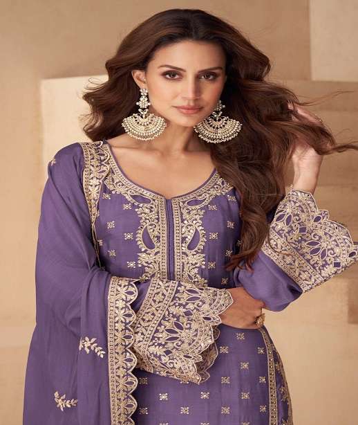 DESIGNER WEDDING PARTY WEAR REAL CHINON SILK SHARARA SALWAR SUIT GL LOTUS 7548 COLOR
