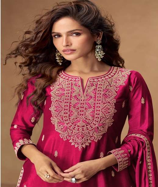 DESIGNER WEDDING PARTY WEAR REAL CHINON SILK SHARARA SALWAR SUIT AF VEERA 10344-10348