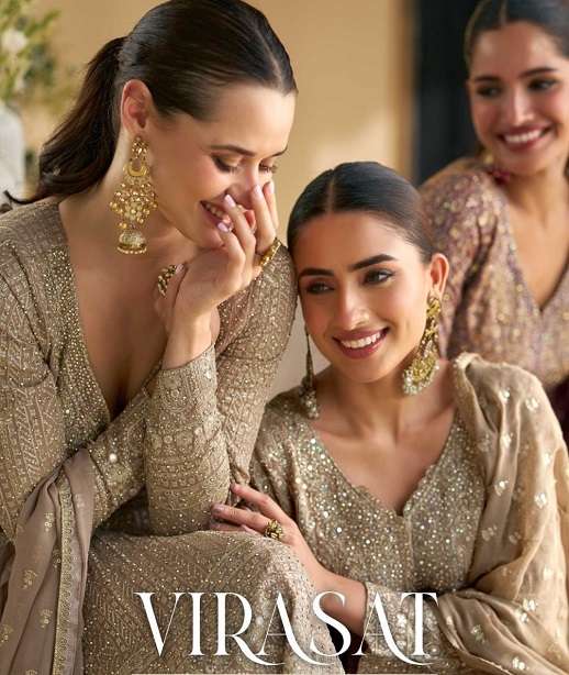 DESIGNER WEDDING PARTY WEAR REAL GEORGETTE SHARARA SALWAR SUIT SY VIRASAT 5805 COLOR