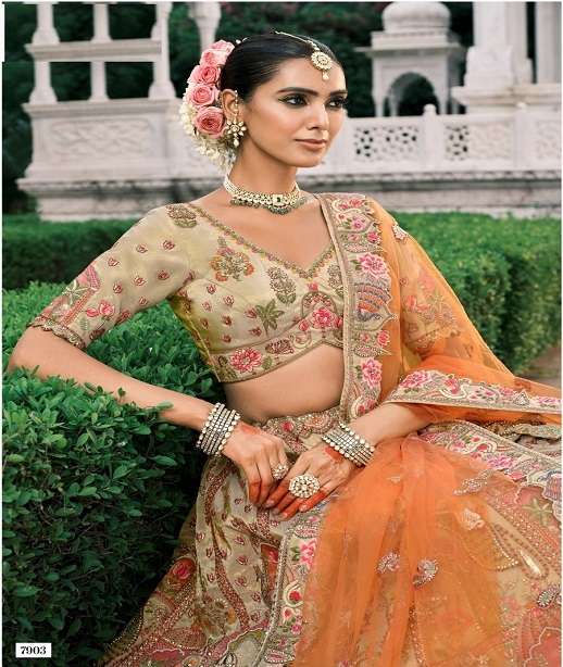 DESIGNER WEDDING WEAR INDIAN HEAVY SILK LEHENGA CHOLI WITH NET DUPATTA SM TATHASTU 7901-7915