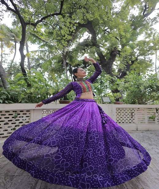 NAVRATRI WEAR BANDHANI PRINT LEHENGA CHOLI COLLECTION GEORGETTE FABRIC KU 5049 COLOR