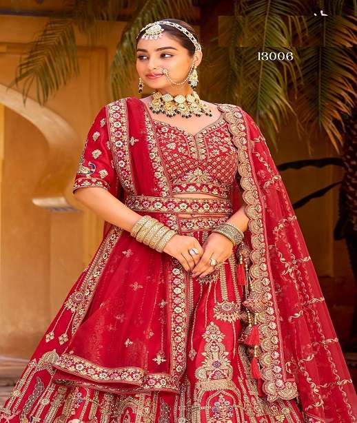 WEDDING BRIDAL WEAR INDIAN PREMIUME SILK LEHENGA CHOLI WITH DOUBLE DUPATTA NT ANNTS 13006-13010