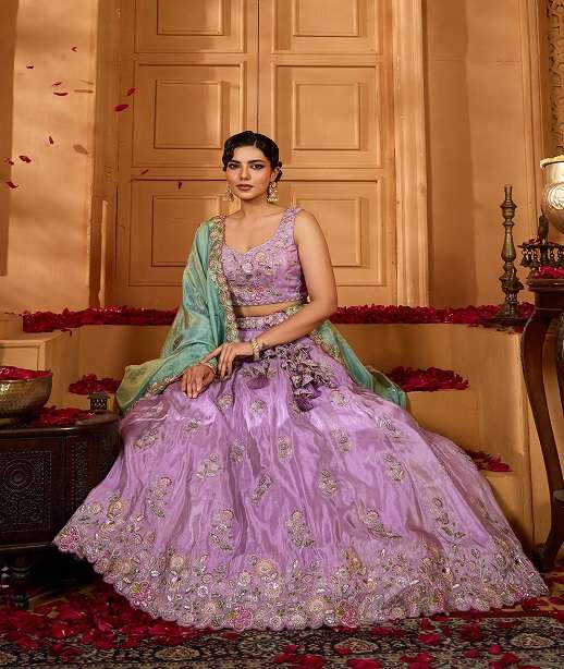 DESIGNER BRIDAL WEDDING PARTY WEAR SATIN SILK LEHENGA CHOLI SENHORA DRESSES NT 6199