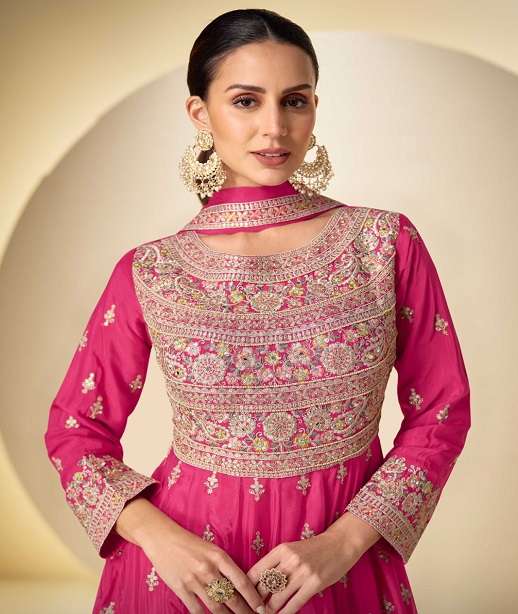 DESIGNER FANCY PARTYWAER REAL CHINON ANARKALI SALWAR SUIT COLLECTION GL RASBARI 7626 COLOR