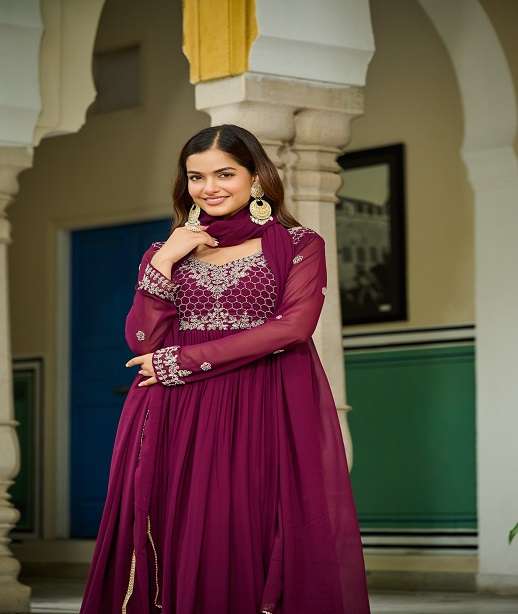DESIGNER FANCY WEDDING PARTY WEAR STAR GEORGETTE ANARKALI SALWAR SUIT GOWN LW 9271