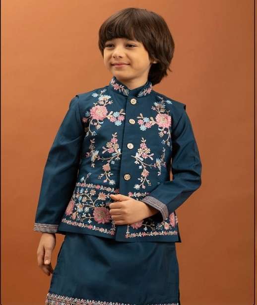 DESIGNER KIDS WEAR KOTI KURTA SET IN VISCOSE SILK KIDS SHERWANI KURTA SET KF 91031-91305
