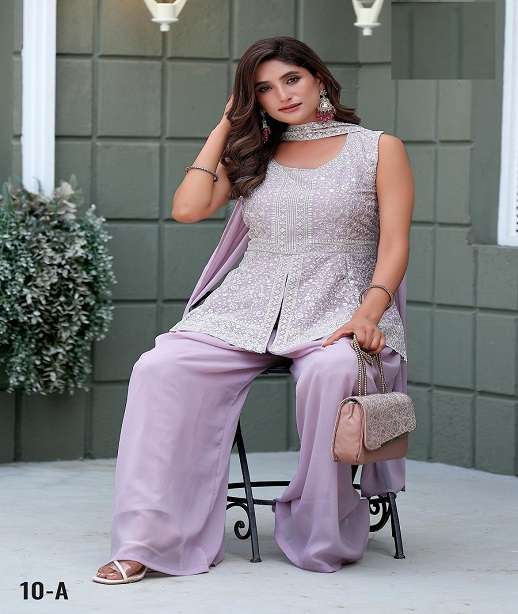 DESIGNER WEDDING PARTY WEAR FAUX GEORGETTE SHARARA SALWAR SUIT TT 10 COLOR