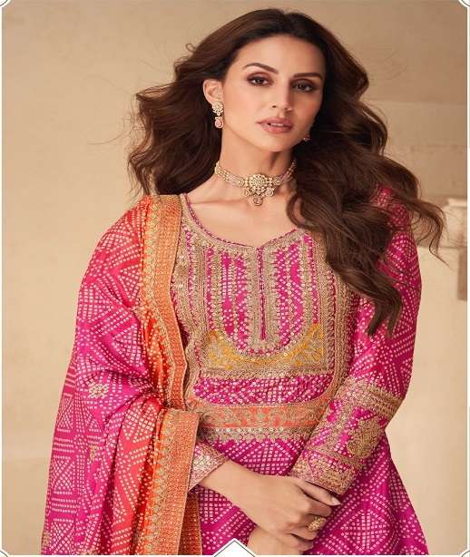 DESIGNER WEDDING PARTY WEAR REAL CHINON SILK SHARARA PALLAZO SALWAR SUIT AF NETRA 10170-10172