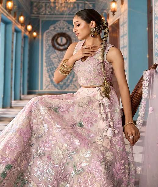 DESIGNER BOLLYWOOD BRIDAL WEDDING PARTY WEAR NET LEHENGA CHOLI SENHORA DRESSES NT 6198 COLOR