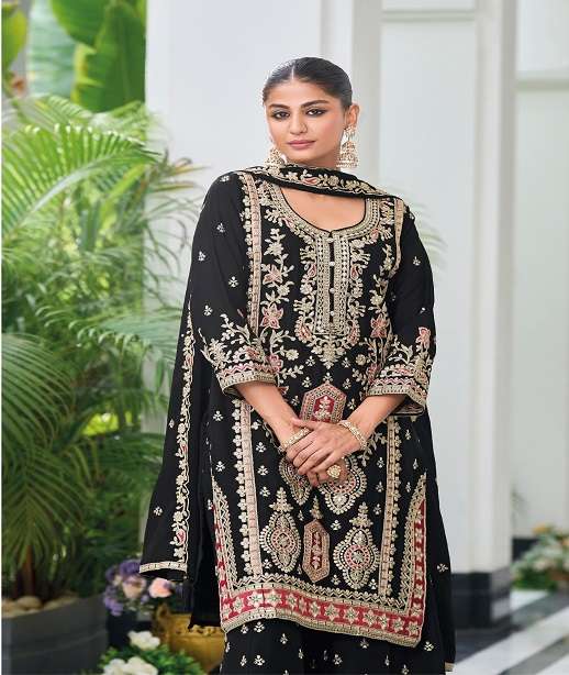 DESIGNER FANCY PARTY WEAR CHINON SILK SHARARA SALWAR SUIT PALAZZO JG 1766 COLOR