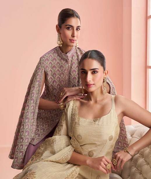 DESIGNER FANCY PARTY WEAR CHINON SILK SHARARA SALWAR SUIT PALAZZO SY MYRA 10126-10128