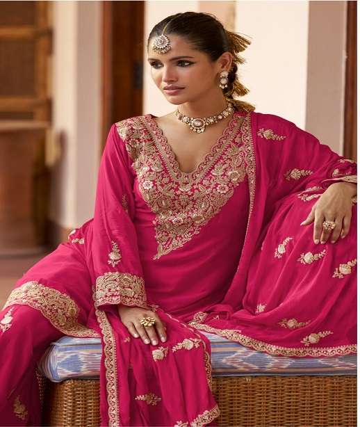 DESIGNER FANCY PARTY WEAR CHINON SILK SHARARA SALWAR SUIT PALAZZO GL VARNIKA 7622-7624