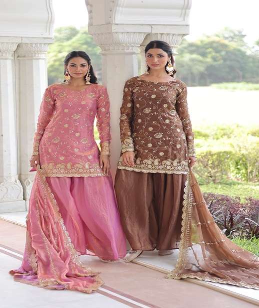 DESIGNER FANCY PARTY WEAR FENDY SILK SHARARA SALWAR SUIT PALAZZO KU 1211 9300 COLOR