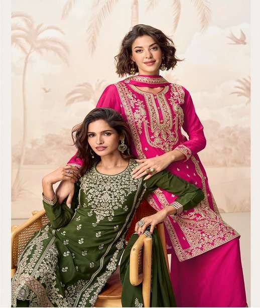 DESIGNER FANCY PARTY WEAR PREMIUM CHINON SILK SHARARA SALWAR SUIT PALAZZO AF POORVA 10225-10228