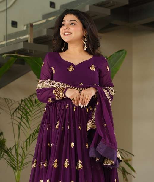 DESIGNER FANCY WEDDING PARTY WEAR BLOOMING GEORGETTE ANARKALI SALWAR SUIT GOWN LW 9279