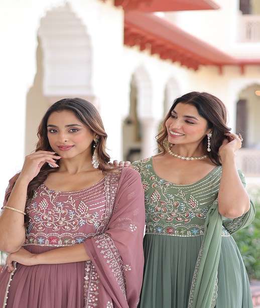 DESIGNER FANCY WEDDING PARTY WEAR BLOOMING GEORGETTE ANARKALI SALWAR SUIT GOWN KU 1213 COLOR