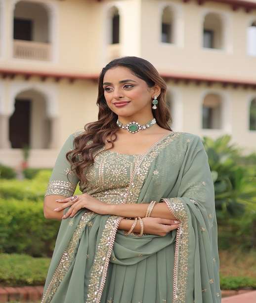 DESIGNER FANCY WEDDING PARTY WEAR FAUX GEORGETTE LEHENGA CHOLI WITH DUPATTA LW 7148 COLOR