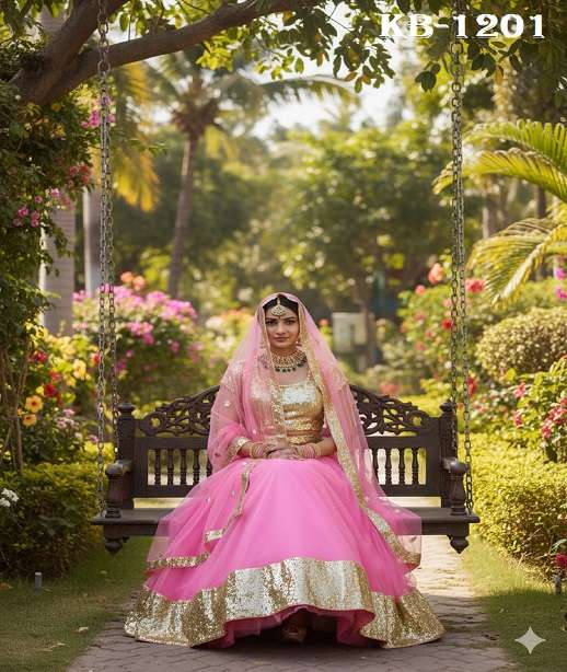DESIGNER FANCY WEDDING PARTY WEAR LEHENGA CHOLI IN NET KB 1201 COLOR