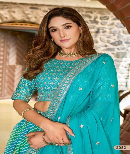 DESIGNER FANCY WEDDING PARTY WEAR ORGANZA LEHENGA CHOLI ANY MHVS 2081-2082