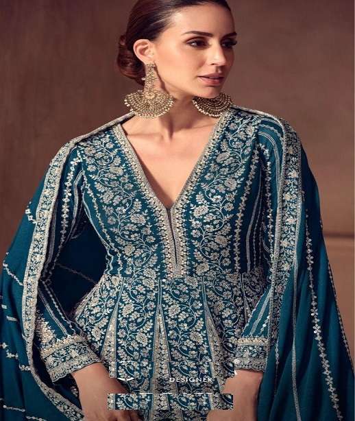 DESIGNER FANCY WEDDING PARTY WEAR REAL CHINON ANARKALI SALWAR SUIT GOWN GL RIAY 7644 COLOR