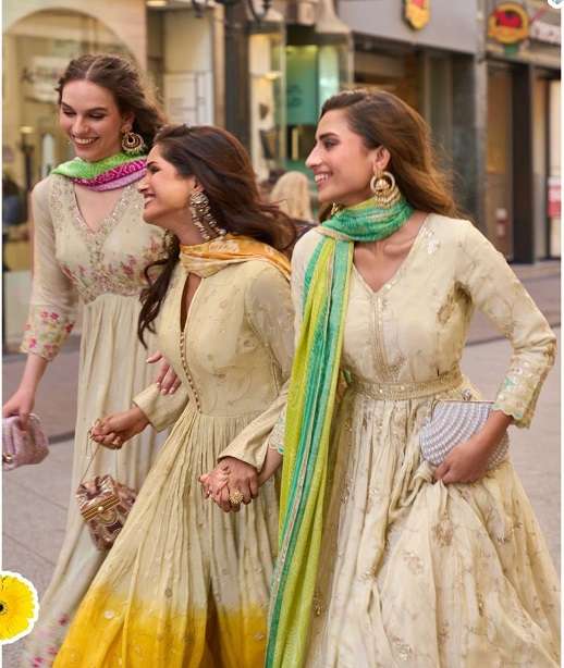 DESIGNER FANCY WEDDING PARTY WEAR REAL SIMAR SILK ANARKALI SALWAR SUIT GOWN SY NOORZAHA 5882-5884