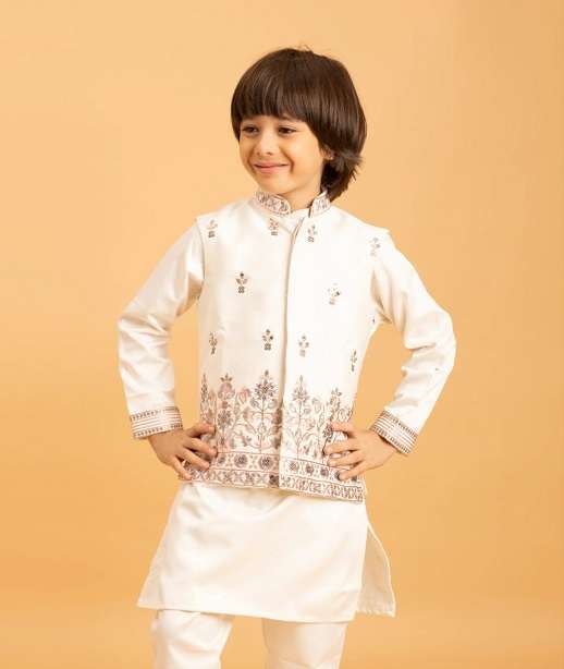 DESIGNER KIDS WEAR KOTI KURTA SET SATIN SILK KIDS SHERWANI KURTA SET KF 91021-91025