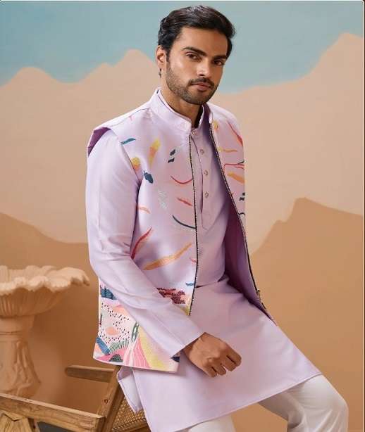 DESIGNER PARTY WEAR READYMADE INDIAN MENS SILK KOTI KURTA KF 61571-61573