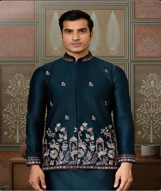 DESIGNER PARTY WEAR READYMADE INDIAN MENS SILK KOTI KURTA KF 61501-61506