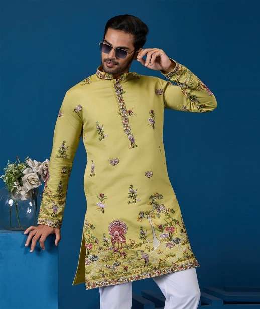 DESIGNER PARTY WEAR READYMADE INDIAN MENS VISCOSE SILK KURTA KF 61531-61536