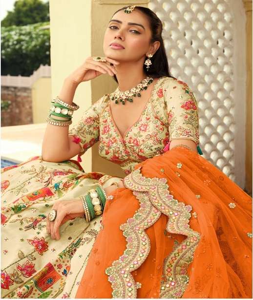 DESIGNER WEDDING BRIDAL WEAR INDIAN HEAVY SILK LEHENGA CHOLI WITH NET DUPATTA SM TATHASTU 31-40