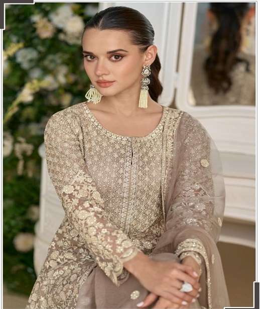 DESIGNER WEDDING PARTY WEAR NET SHARARA PALLAZO SALWAR SUIT JG SANA 5819 COLOR