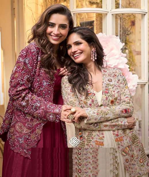 DESIGNER WEDDING PARTY WEAR PREMIUM REAL SILK JACKET GOWN SUIT SY BELINA 10090-10091