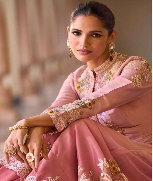 DESIGNER WEDDING PARTY WEAR REAL CHINON BLOUSE SHRUG PALLAZO SALWAR SUIT SY ROSY 5864-5867