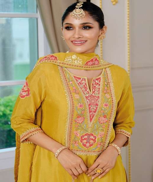 DESIGNER WEDDING PARTY WEAR REAL CHINON SHARARA PALLAZO SALWAR SUIT DST EBA KAYRA 1908-1910