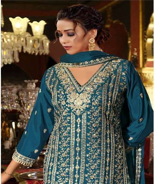 DESIGNER WEDDING PARTY WEAR REAL CHINON SHARARA PALLAZO SALWAR SUIT SHF 1191 COLOR