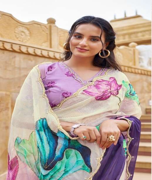 DESIGNER WEDDING PARTY WEAR TEBY SILK HAND WORK PRINTED SAREE NEW COLLETION DV 1005-1008