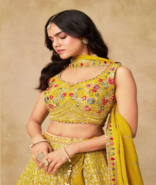 INDIAN DESIGNER BOLLYWOOD WEDDING PARTY WEAR GEORGETTE LEHENGA CHOLI ZC 5134 COLOR